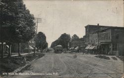 Main Street Scene with Trolley, Mayville NY Postcard