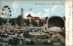 Celoron Park, Jamestown NY - Ferris Wheel, Bandshell & Crowd New York Postcard Postcard Postcard