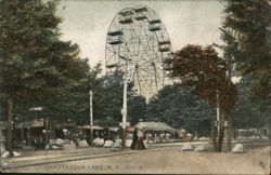 Chautauqua Lake, NY Ferris Wheel and Amusement Park Postcard