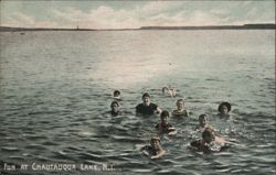 Children Swimming in Chautauqua Lake, New York Postcard