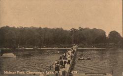 Midway Park Footbridge Crowds Chautauqua Lake NY Postcard