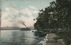 Steamer and Canoes at Long Point, Chautauqua Lake, New York Postcard