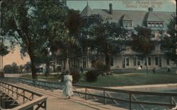 Pickard House, Bemus Point, NY - Woman on Footbridge New York Postcard Postcard Postcard