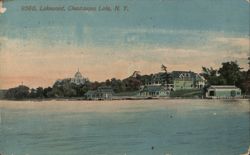 Lakewood, Chautauqua Lake, NY - Lakeside View with Buildings & Boathouses Postcard