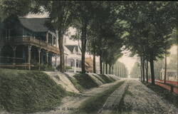 Cottages along a Tree-Lined Dirt Road, Lakewood, Chautauqua County, NY Postcard