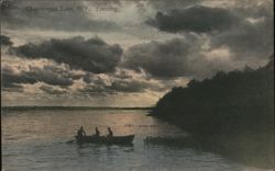 Two Men Fishing from Rowboat on Chautauqua Lake at Evening Postcard