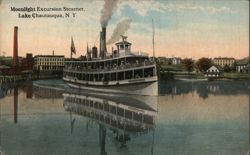 Moonlight Excursion Steamer on Lake Chautauqua, NY Postcard