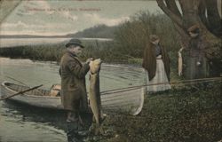 Man Holding Large Muscallonge, Chautauqua Lake, NY Postcard