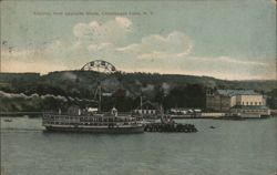 Celoron from Opposite Shore, Chautauqua Lake, NY - Ferris Wheel & Steamer Postcard