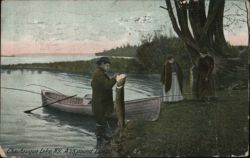 Man Holding 28-Pound Lunge, Chautauqua Lake, NY Postcard