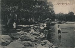 Children Playing on the Rocks at North Shore Beach, Chautauqua Institution Postcard