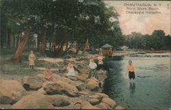 Children Playing on the Rocks at North Shore Beach, Chautauqua Institution Postcard