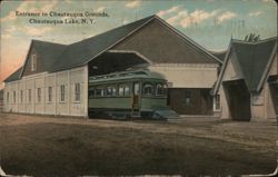 Chautauqua Grounds Entrance Trolley Barn, Chautauqua Lake, NY Postcard