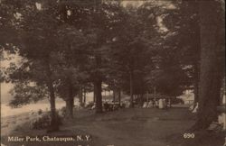 Miller Park, Chatauqua, New York - People Relaxing Under Trees Postcard