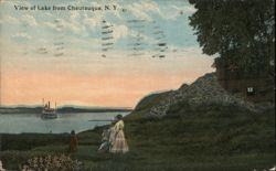 Chautauqua Lake View with Steamboat and Family New York Postcard Postcard Postcard