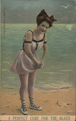 Woman in Pink Swimsuit at Chautauqua Lake, NY Postcard