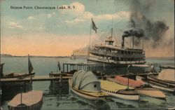 Bemus Point Steamboat and Small Boats at Dock, Chautauqua Lake New York Postcard Postcard Postcard