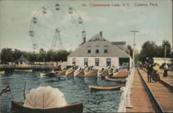 Celoron Park Ferris Wheel and The Richmond Boat House, Chautauqua Lake Postcard