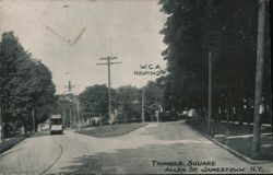 Triangle Square & WCA Hospital, Allen St, Jamestown, NY Postcard