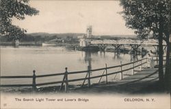 Search Light Tower and Lover's Bridge, Celoron, NY Postcard