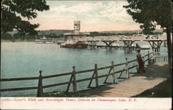 Lover's Walk and Searchlight Tower, Celoron on Chautauqua Lake Postcard