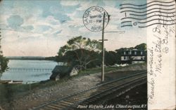 Point Victoria Lakeside View with Railroad Tracks, Lake Chautauqua, NY Postcard