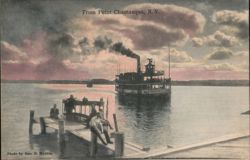 Steamer Arriving at Point Chautauqua, NY at Sunset New York Geo. H. Monroe. Postcard Postcard Postcard