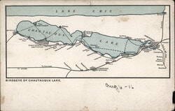 Birdseye View of Chautauqua Lake, New York Maps Postcard Postcard Postcard