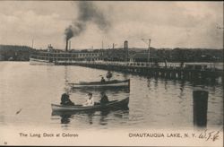 Long Dock with Steamboat and Rowboats, Celoron, Chautauqua Lake Postcard