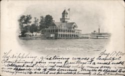 Chautauqua Pier and Steamer, Greetings from Chautauqua New York Postcard Postcard Postcard