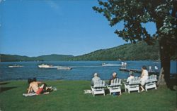 Rutledge Inn on Lake Morey, Water Skiing, Adirondack Chairs Postcard