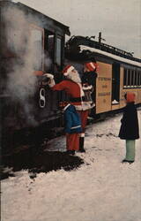 Santa Claus Greets Children at Edaville Railroad Postcard