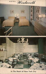 Hotel Wentworth: Twin Beds and Dining Room, New York City Postcard Postcard Postcard