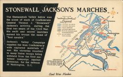 Stonewall Jackson's Marches Shenandoah Valley Civil War Map Postcard