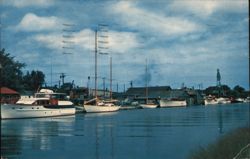 Yachts Docked on the Cheboygan River, Michigan Postcard Postcard Postcard