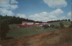 Red Farm Buildings in Rolling Green Hills, Athens NY Postcard