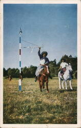 Gaucho on Horseback at La Sortija Game, Montevideo, Uruguay Postcard