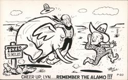 Cheer Up, Lyn... Remember the Alamo !!! Political Cartoon Postcard Comic, Funny Mytee Postcard Postcard