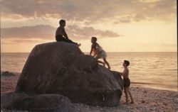 Children Playing on a Rock at Sunset, Long Island, NY Riverhead, NY Postcard Postcard Postcard