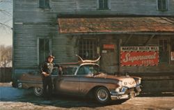 Tex Terry & His $12,000 Cadillac at Mansfield Roller Mill, Indiana Postcard