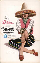 Woman in Sombrero and Colorful Outfit - U.S. Kedettes Ad Advertising Postcard Postcard Postcard