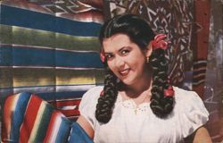 Mexican Woman with Braids, Serape Background Postcard