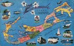 Bermuda Islands Pictorial Map with Vignettes Maps Postcard Postcard Postcard