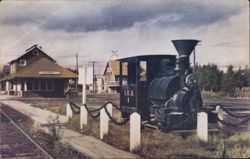 Fairbanks, Alaska Railroad Station with A.V.R.R. Engine No. 1 Postcard