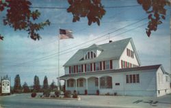 Allenhurst Restaurant, Danvers, MA - White Colonial Building with US Flag Massachusetts Postcard Postcard Postcard