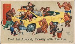 Monkeys Repairing Car, Funny Auto Repair Postcard Postcard