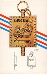 1963 Marmet Junior High School Student Council Key Pinback Postcard