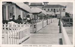 Crystal Pier Motel, San Diego, CA - Ocean View with Guests Postcard