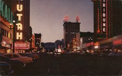 Main Street at Night, Salt Lake City, Utah Postcard