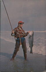 A Good Catch: Fisherman with Striped Bass at Carolina Beach Postcard